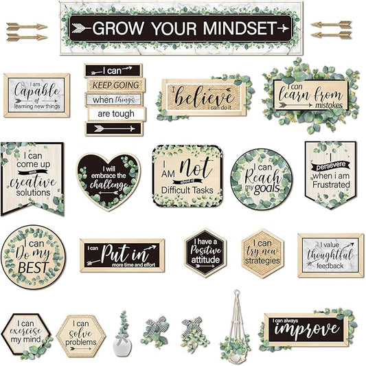 26 Pieces Growth Mindset Posters Bulletin Board Grow Your Mindset Positive Sayings Accents Set for Middle and High School Classroom or Home Decorations, Teachers and Students Bedroom Playroom Decor