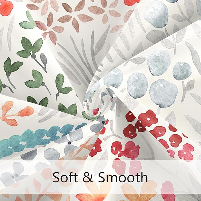 Small Stall Shower Curtain 36 x 72 Inch, Half Narrow Cute Floral Shower Curtain for Bathroom, Retro Red Teal Wildflower Boho Cottagecore Fabric Shower Curtain Set with Hooks
