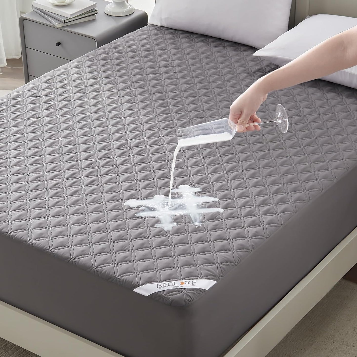 BEDLORE Waterproof Mattress Protector, Noiseless Queen Size Mattress Pad with Deep Pocket Fitted Up to 6"-18", Soft Breathable Dirt-Proof Bed Mattress Cover Washable Bedroom, Hotel (Gray)