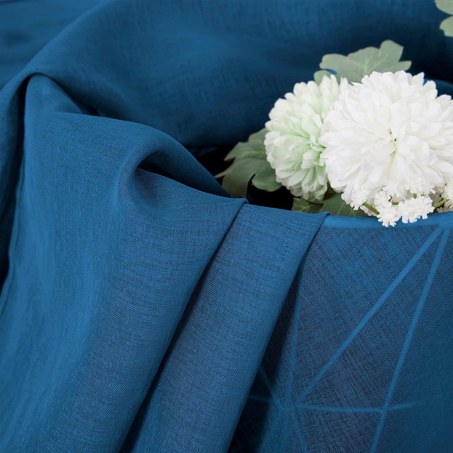 Tollpiz Short Sheer Curtain Linen Textured Bedroom Curtains Sheer Light Filtering Rod Pocket Voile Curtain for Living Room, 54 x 54 inches Long, Classic Blue, Set of 2 Panels