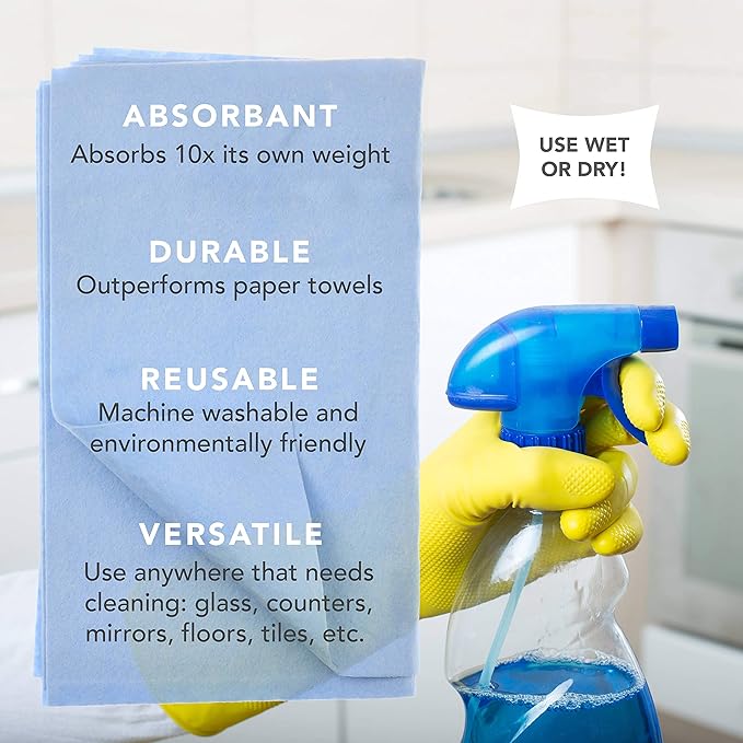 Cadie Kitchen and Bath Amazing Wipes - Absorbent and Reusable Cloth for Washing, Drying, Wiping in The Bathroom or Cuisine Surfaces | Cleaning Sink,Tiles,Bathtub,Walls,Mirror (10Pack-40 Wipes, Blue)
