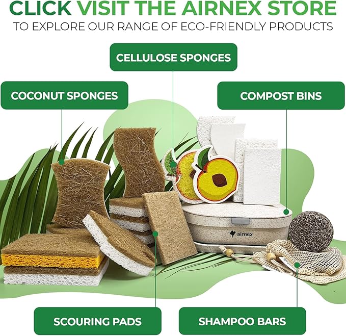 10 Pack Biodegradable Natural Kitchen Sponge - Compostable Cellulose and Coconut Walnut Scrubber Sponge - Eco Friendly Sponges for Dishes