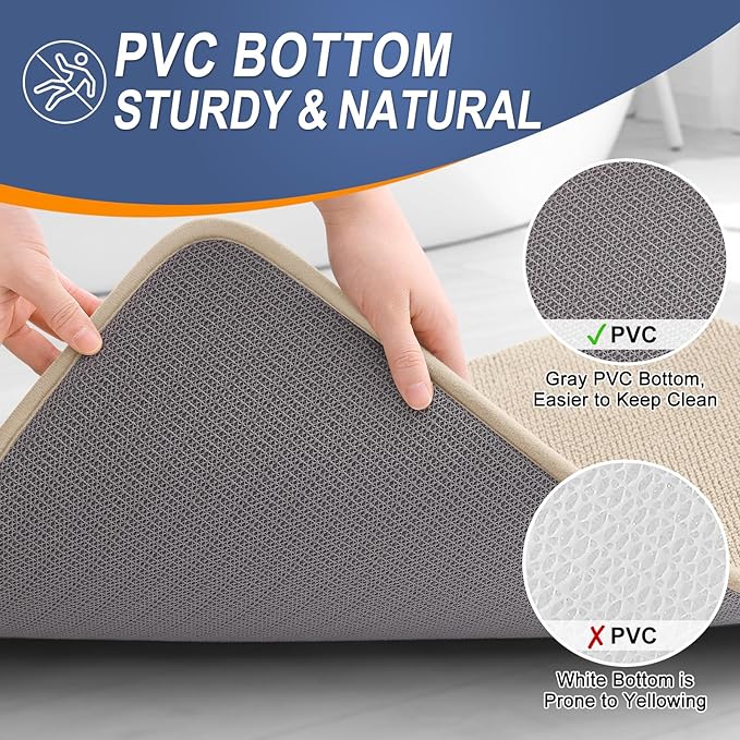 OLANLY Thick Memory Foam Bath Mat Rug 40x24, Extra Soft Absorbent Bathroom Rug, Quick Dry Bath Mats, Non-Slip, Machine Washable Carpet for Bathroom, Tub and Shower, Home Decor Accessories, Beige
