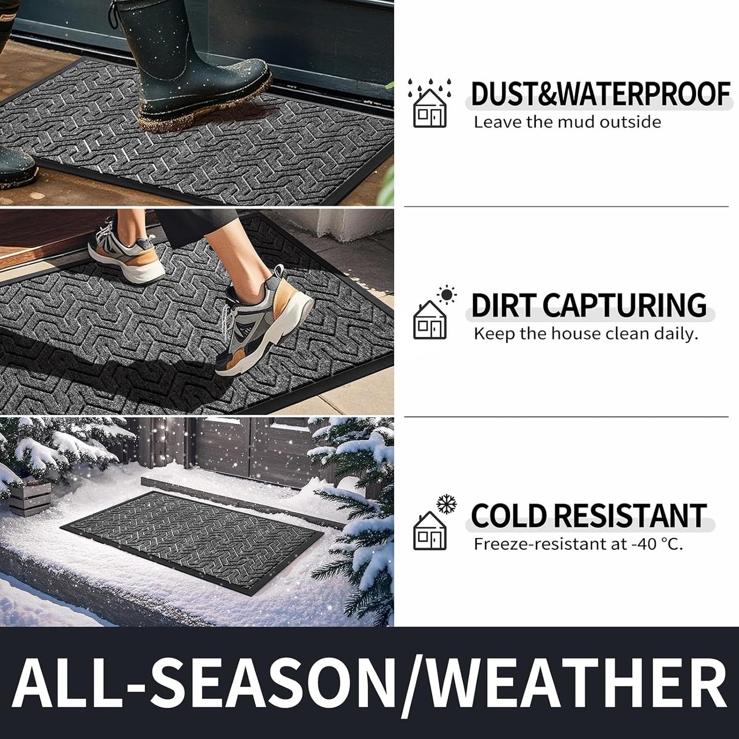 Yimobra Large Door Mat Outside Entrance 36x24, Waterproof Heavy Duty Outdoor Mats for Front Door, Non Slip Rubber Entry Mat for Garage Patio, Easy Clean, Black Grey