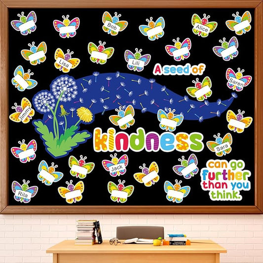 Summer Butterfly Bulletin Board Decorations Set Christian Kindness Bulletin Board Decor Set Religious Butterfly Name Tags Dandelion Cutouts for Summer Sunday School Classroom Wall Decor