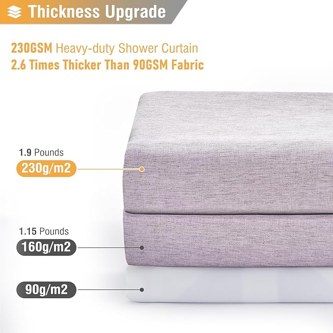 BTTN Extra Long Shower Curtain - 72x84 Inch Long Linen Textured Heavy Duty Fabric Shower Curtain Set with 12 Plastic Hooks, Tall Luxury Simple Waterproof Cloth Shower Curtains for Bathroom - Lavender