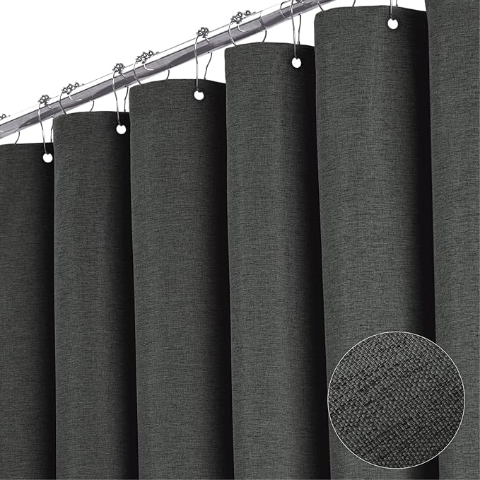 BTTN Stall Fabric Shower Curtain, 54x78 Inch Long Linen Cloth Heavy Duty Thick Shower Curtain Set with 10 Plastic Hooks, Hotel Spa Weighted Waterproof Neutral Bath Curtains for Bathroom, Charcoal Grey
