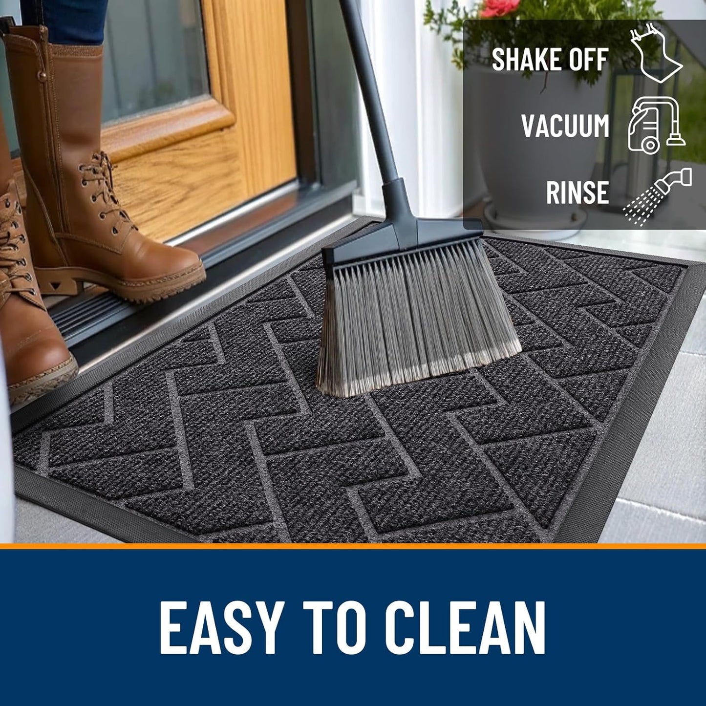 OLANLY Front Door Mat Indoor Outdoor Entrance, Waterproof All-Season, All-Weather Doormat, Sturdy Natural Rubber, Low Profile, Easy Clean Patio Porch Entryway Mat, Herringbone Brick (Grey, 36x24)