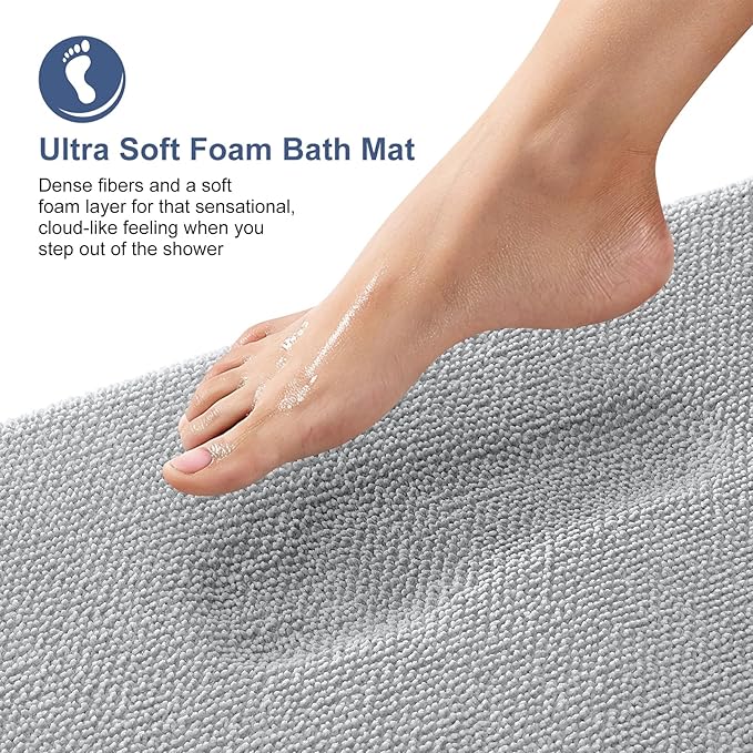 OLANLY Toilet Rugs U-Shaped 24x20, Extra Soft Absorbent Thick Memory Foam Contour Bathroom Rugs, Dry Quickly, Machine Washable, Non-Slip Toilet Bath Mat, Home Decor Accessories, Light Grey