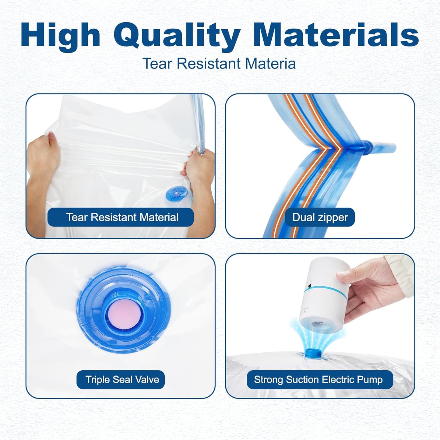 HOUSE DAY 30 Pack Vacuum Storage Bags with Electric Pump, 4 Sizes + 2 Roll-Up (5 Each), Space Saver Vacuum Seal Bags for Clothing, Bedding, Pillows, Travel – Airtight Seal, Reusable & Durable