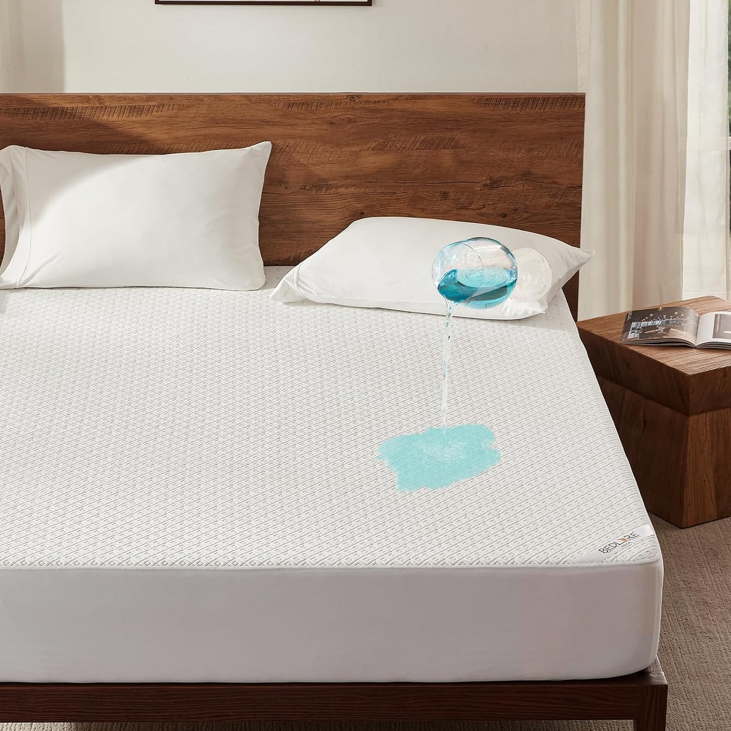 BEDLORE California King Mattress Protector, Waterproof Noiseless Mattress Cover with Deep Pocket for 6-18 inches Mattress, Soft Breathable Mattress Pad Machine Washable (White)