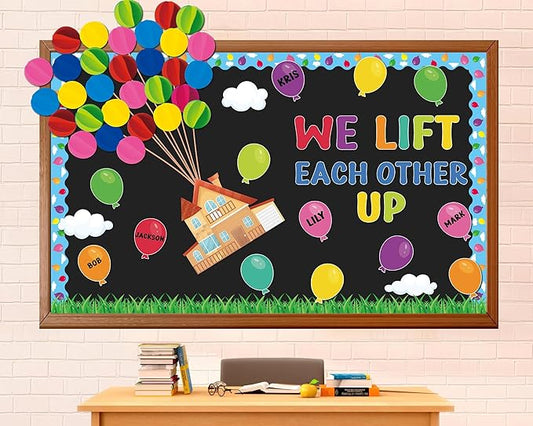 123Pcs Colorful Balloons Bulletin Board Set Mix Adventure Balloon Cloud Cutout Borders Name Tags Decoration Set Classroom Back to School Blackboard Decorations for Preschool Kindergarten Elementary