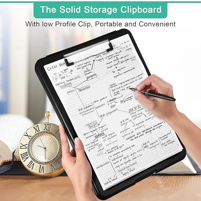 Geyee 16 Pcs Clipboard with Storage Plastic Foldable Nursing Clipboard Storage with Pen Holder 9. 5 x 13. 4 Inch Foldable Clip Board with Low Profile Clip for Student Teacher Nurse Office Supplies