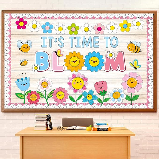 Spring Floral Bulletin Board Decorations Set with Borders Motivational Bloom Flowers Classroom Decor for Teachers Cute Wildflowers Positivity Cutouts for Class School Classroom Bulletin Board Decorati