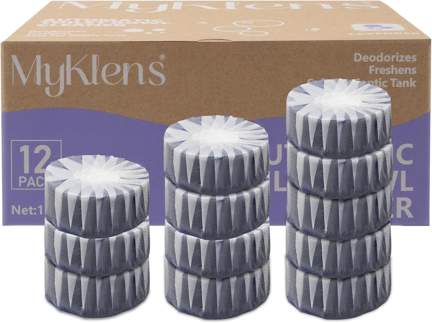 Toilet Bowl Cleaner Tablets, Automatic Toilet Bowl Cleaners, Long-Lasting Toilet Tabs Drop in Tank for Deodorizing & Descaling, Purple, 12 Packs