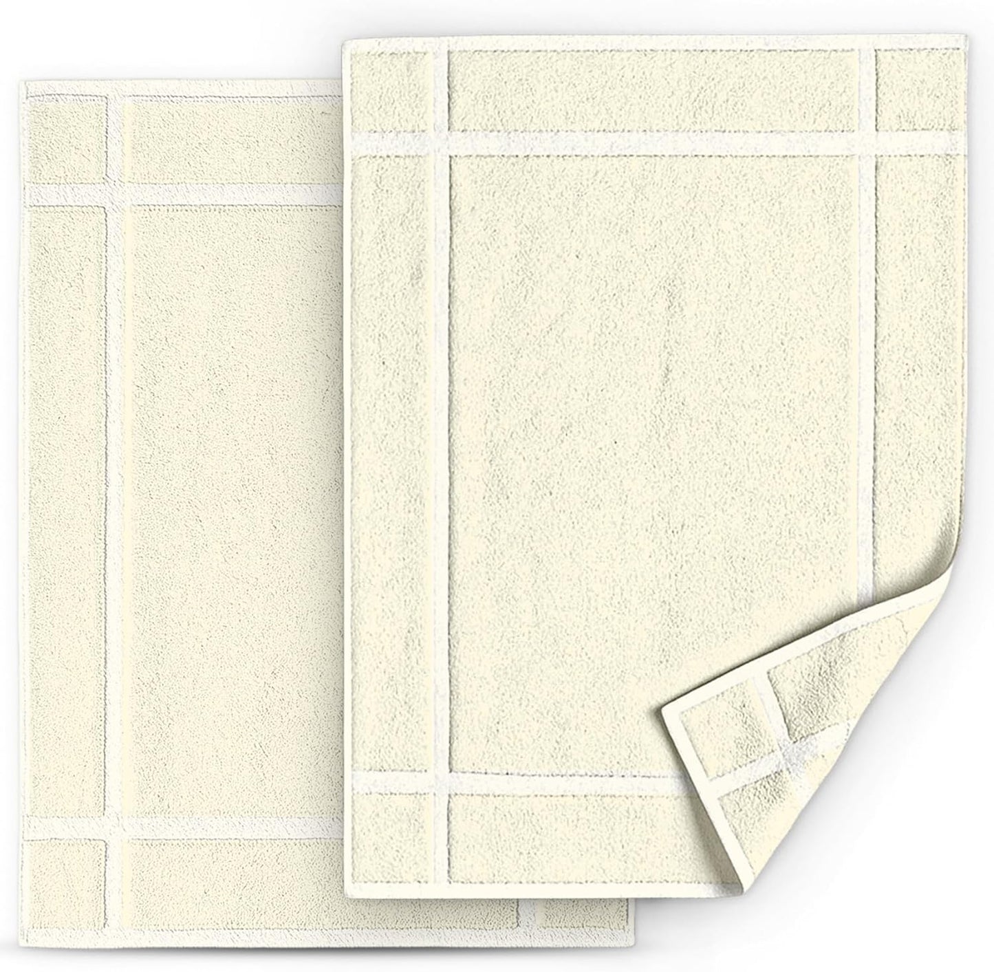 Pearl Linens Pack of 2 100% Cotton Bathmat 20x30 inches, Soft & Absorbent Quick Dry Bathroom Mat Set, Not Bathroom Rugs, After Shower Mat, Bath Tubmat, 687 GSM, Machine Washable, Ivory