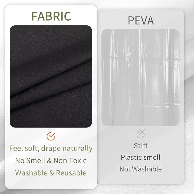 ALYVIA SPRING Extra Long Fabric Shower Curtain Liner Waterproof - 72" x 96", Soft & Lightweight X-Long Shower Curtain with 3 Magnets, Machine Washable - 72x96, Black