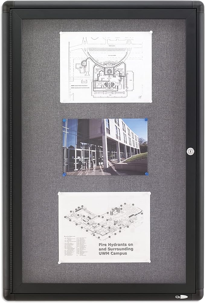 Quartet Bulletin Board, 2' x 3' Enclosed Fabric Notice Board, Lockable Swing Door, Graphite Frame (2363L)