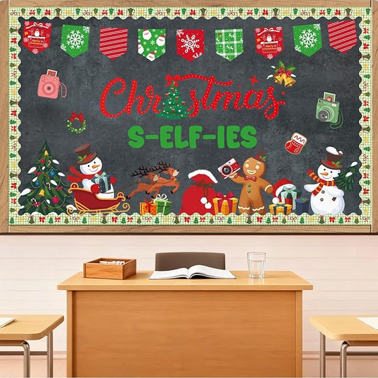 Christmas Bulletin Board Decorations - Christmas Selfies Photo Classroom Decorations Set Xmas Snowman Paper Cutouts Bulletin Board Decor School Chalkboard Office Wall Decor Supplies