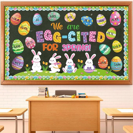 Pajean Easter Bulletin Boards Easter Classroom Decor Christian Religious Bulletin Board He is Risen Cross Bunny Egg Cutouts for Spring School Home Church Wall Door(Egg)
