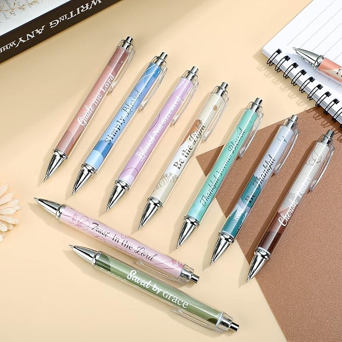 Tinlade 10 Pcs Christian Pens for Women Religious Ink Pens Easter Gifts Inspirational Quotes Bible Verse Ballpoint Funny Office Supplies for Women Men Coworker(Boho)