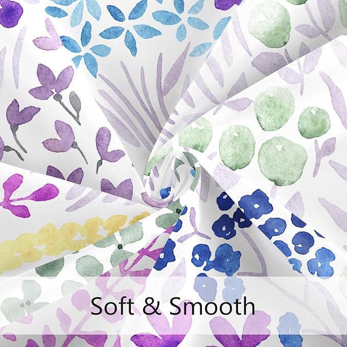 Extra Long Shower Curtain 72 x 84 Inch, Tall Purple Floral Shower Curtain for Bathroom, Colorful Wildflower Boho Cottagecore Fabric Shower Curtain Set with Hooks, Lavender Purple
