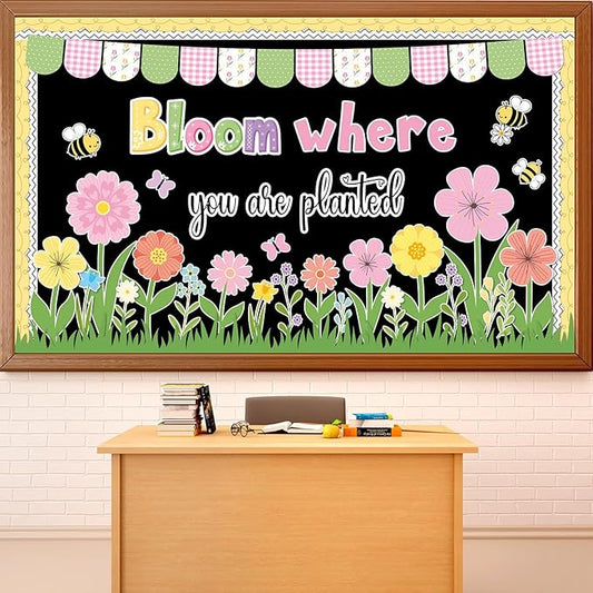 Spring Bulletin Board Set Colorful Flower Cutouts Flower Classroom Decoration Bloom Where You are Planted Bulletin Board Spring Floral Cut Out for School Classroom Office Home Chalkboard Wall Decor