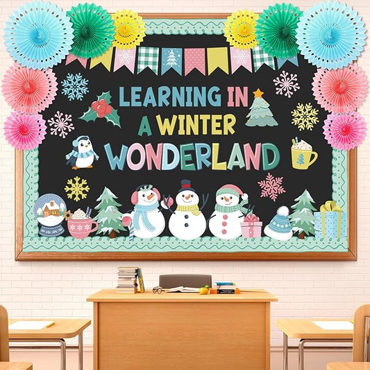 Eersida Spring Bulletin Board Decorations with Paper Fans St Patricks Day 3D Classroom Bulletin Board Christian Easter Flower Bunny Cutouts School VBS Library Church Window Wall Decor(Snowman)