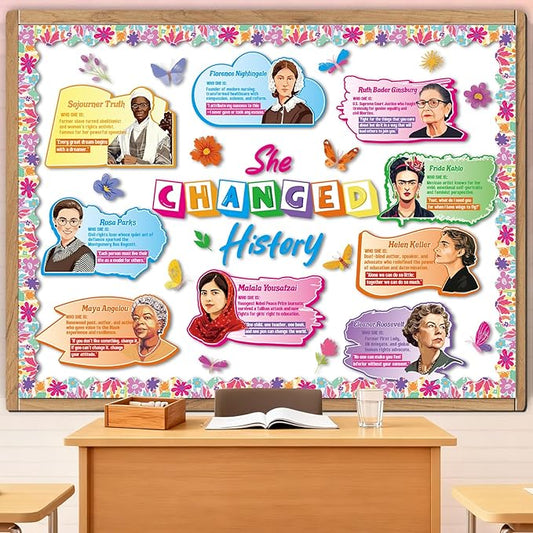 Women in History Bulletin Board Decorations - Aposwow Women’s History Month Classroom Decorations, Inspirational International Women's Day Paper Cutouts Set, School Office Wall Door Decor Supplies