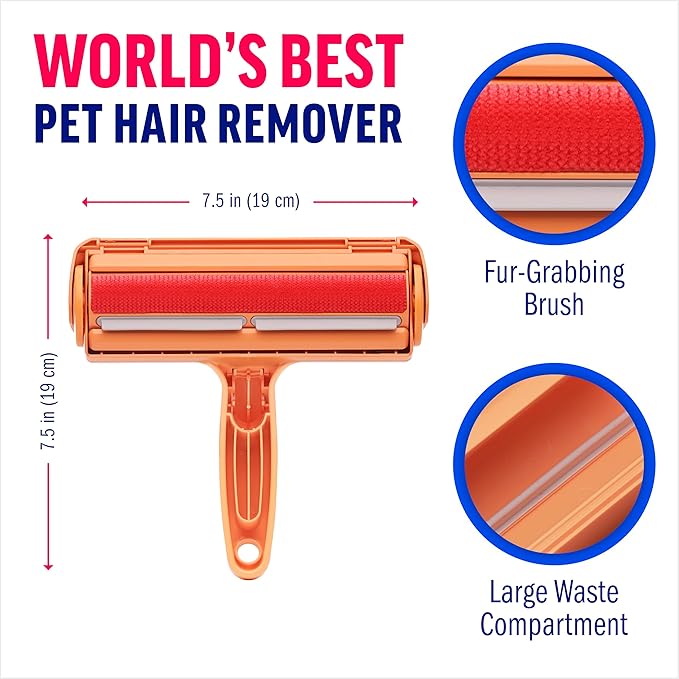 ChomChom Roller Pet Hair Remover – Original Size Reusable Lint Roller for Cat & Dog Hair on Furniture, Couch, Carpet, Car, Rugs & Bedding – Portable, Eco-Friendly (Cat)