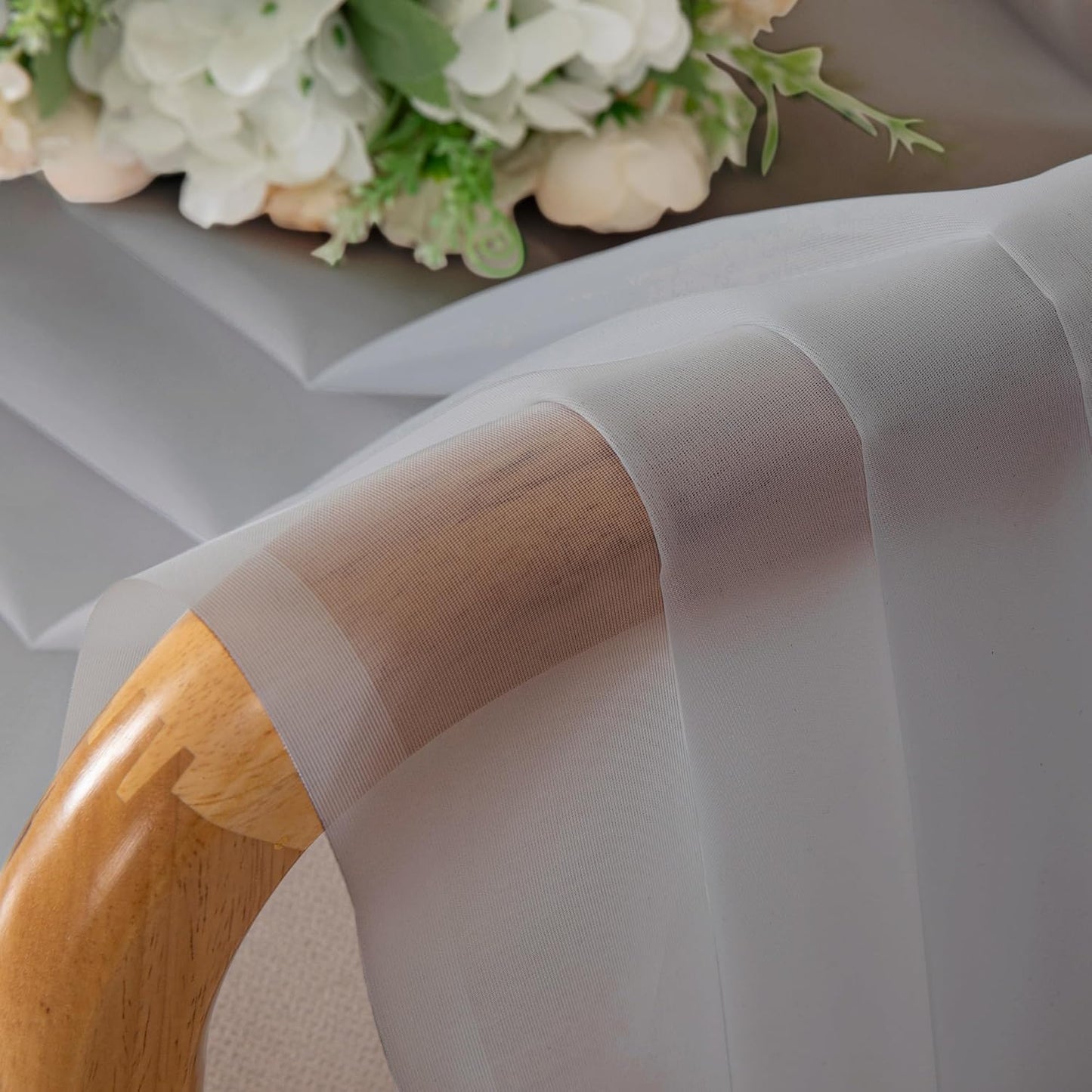 Chyhomenyc Light Grey Sheer Curtains 54 Inch Long 2 Panels, Light Filtering Rod Pocket Voile Short Curtains Drapes for Living Room Bedroom Small Windows, 42Wx45L Inches