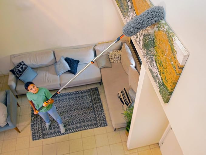 36 Foot High Reach Duster Kit with 5-30 ft Extension Pole // High Ceiling Dusting and Window Cleaning Kit with Telescopic Pole // Window Washer & Squeegee, Cobweb Duster, Fan Blade and Feather Dusters