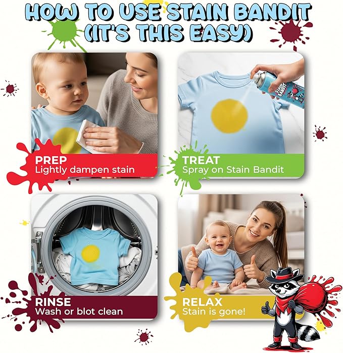 Stain Remover Spray - Non-Toxic, Family Safe Formula - Bag-On-Valve 360 Continuous Spray - Powerful Natural Cleaner for Clothes, Upholstery, Carpet, Car Seats & More - 15 oz (Pack of 2)