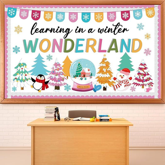 Winter Wonderland Bulletin Board Set Classroom Decorations Christmas Paper Cutouts Learning in The Winter Wonderland Bulletin Board Xmas Tree Snowmen Snowflake Cutout for School Home Decor Supplies