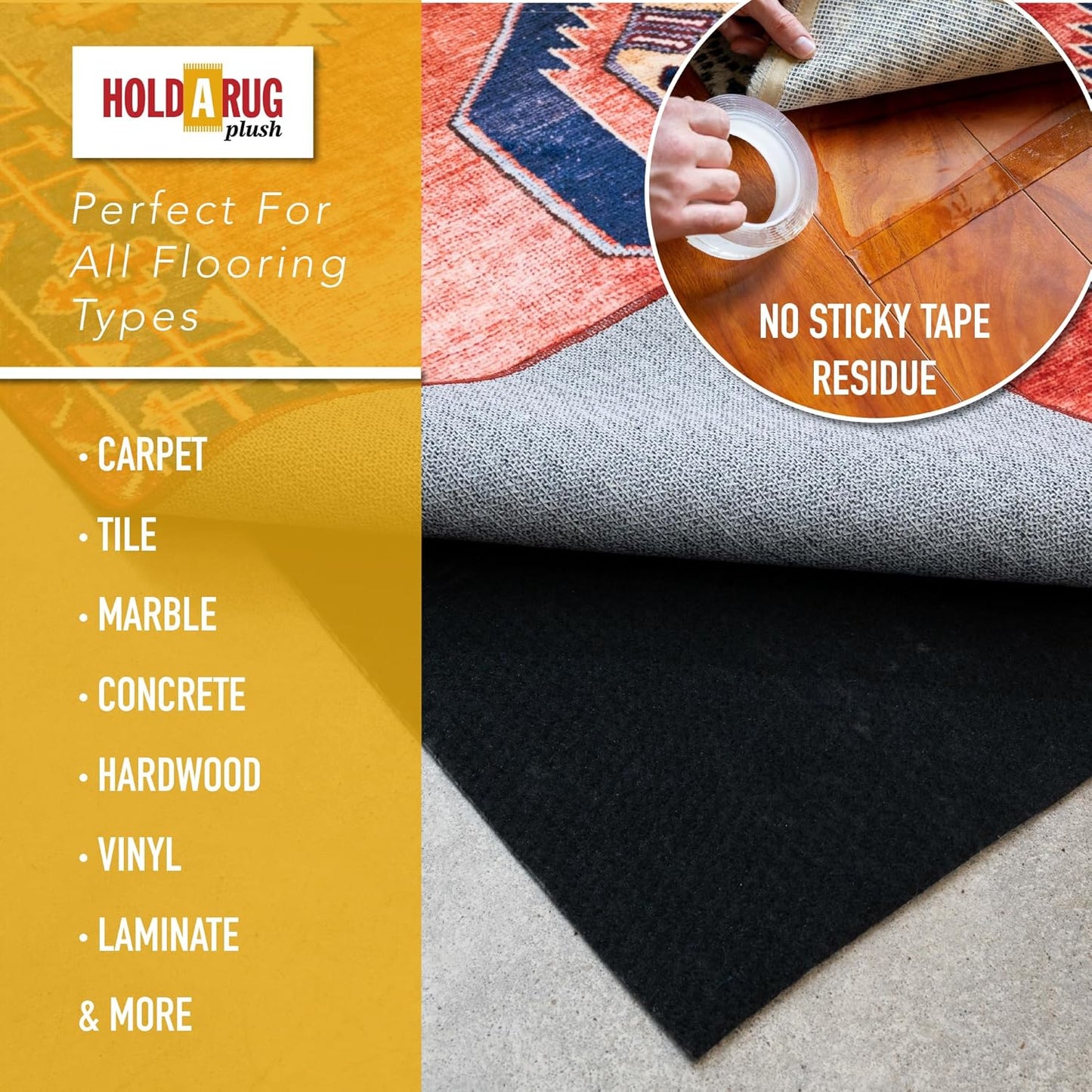 Hold-a-Rug Plush 8' Round Nonskid, Nonslip Rug Pad, Reversible Gripper, ¼ Thick, Safe for All Floors and Carpet, Keep Area Rugs Secure