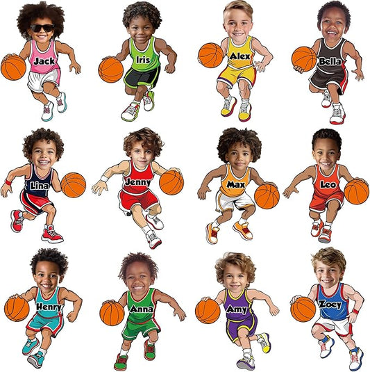 48 Set Basketball Bulletin Board Decors Basketball Players Cutouts Basketballs Jersey Paper Cut-Outs Classroom Decor for Boys DIY Craft Photo Sports Theme Party School Home Wall Chalkboard Supply