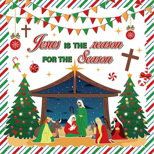 Christmas Bulletin Board Decorations - Nativity Scene Christian Classroom Decorations Set Xmas Jesus Religious Paper Cutouts Bulletin Board Decor School Chalkboard Office Wall Decor Supplies