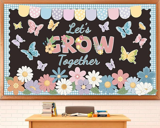 Spring Bulletin Board Set Spring Classroom Decorations Let’s Grow Together Inspirational Bulletin Board Flower Cutouts for Home School Office Chalkboard Whiteboard Wall Window Door Decor Supplies
