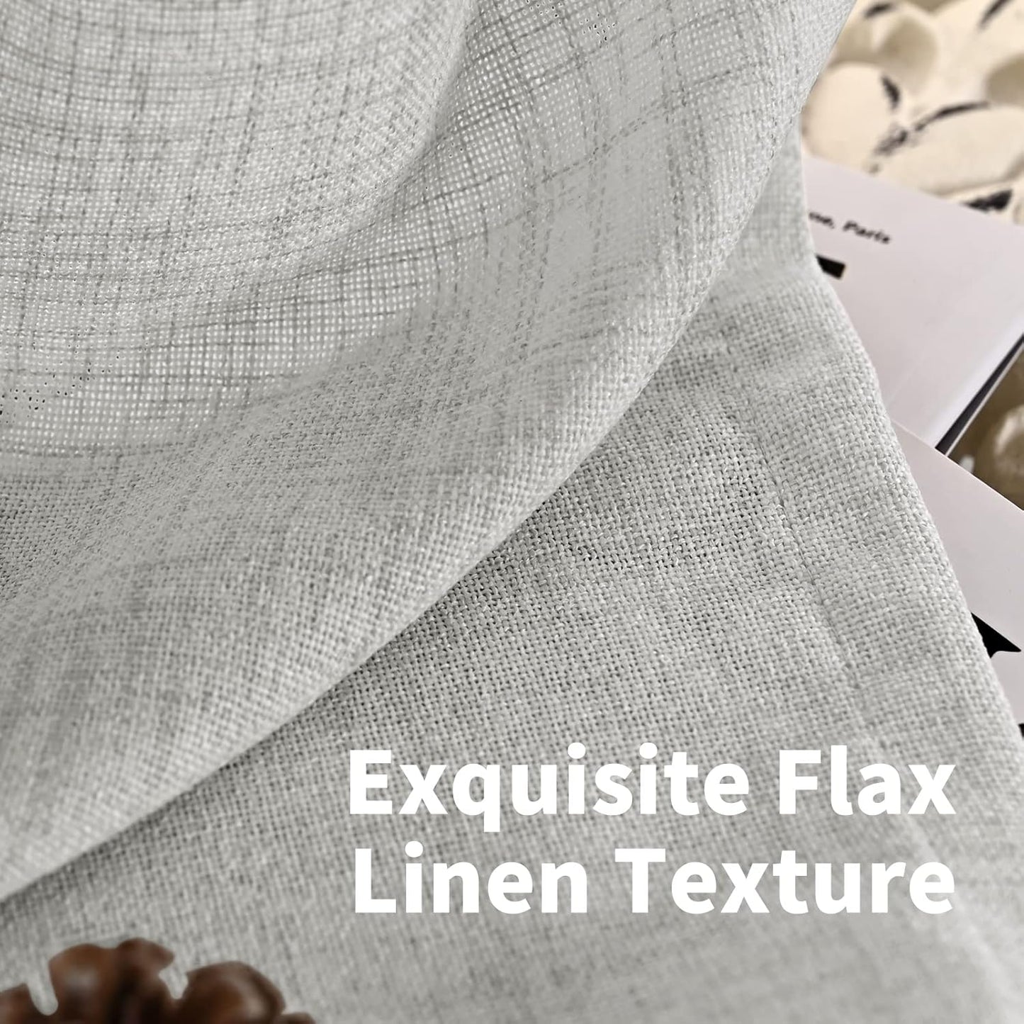 YoungsTex Light Grey Linen Semi Sheer Curtains for Living Room 2 Panels, Textured Light Filtering Drapes with Rod Pocket Back Tab Window Treatments for Dining Bedroom, 52 X 72 Inch