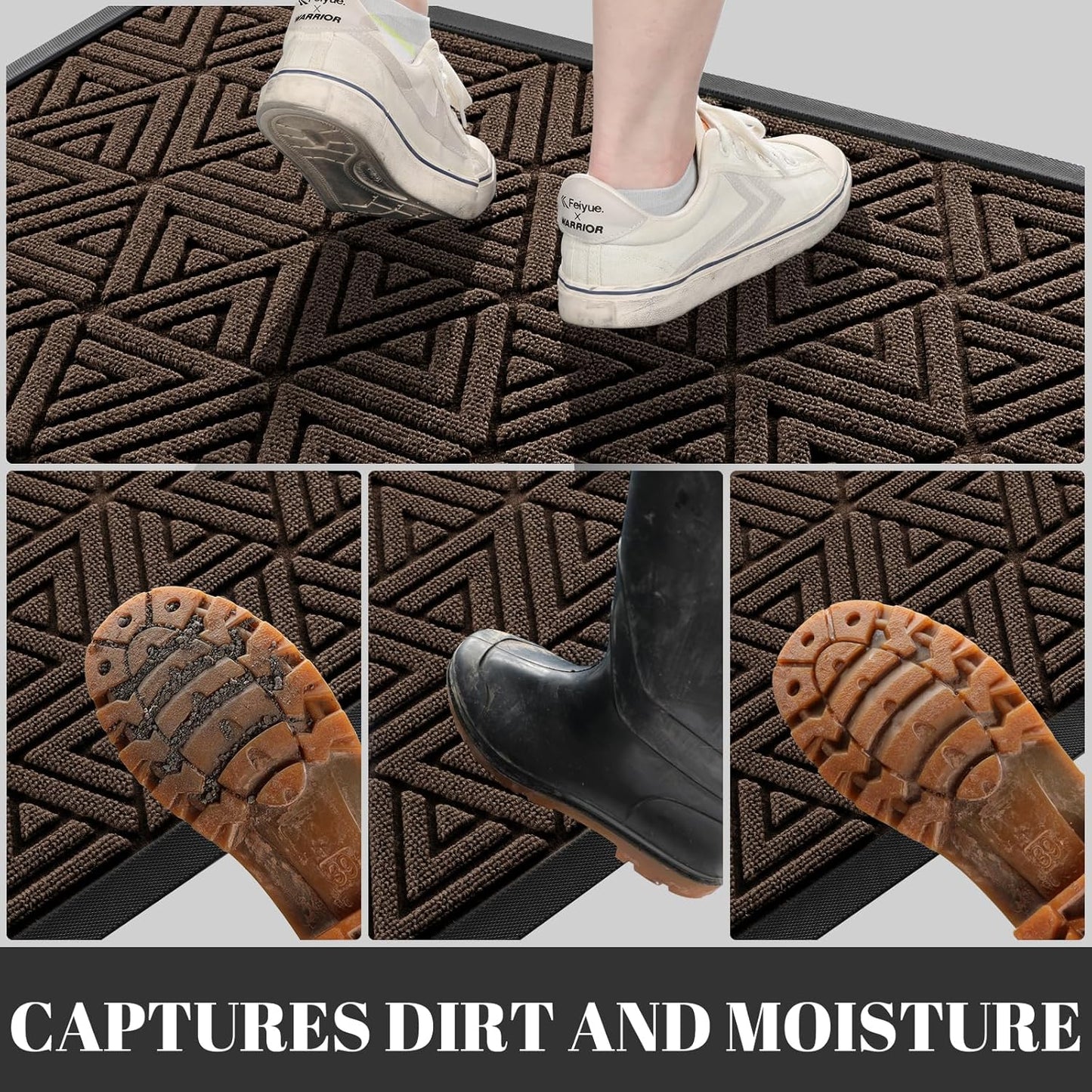 Yimobra Outdoor Mats for Front Door 29.5x17, All-Weather Waterproof Non-Slip Outdoor Door Mat Outside Eentrance, Garage/Patio Entryway Indoor Doormat, Easy Clean, Brown