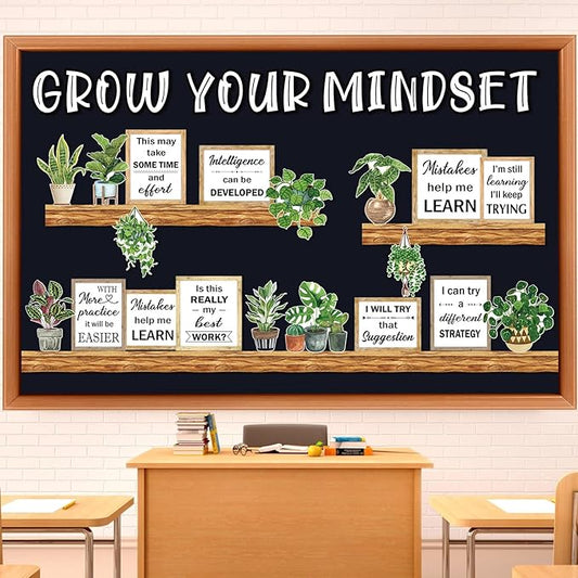Qilery Bookshelf Bulletin Board Set Grow Your Mindset Motivational Classroom Decor Reading Library Bulletin Board Set Inspirational Cutout for Back to School Classroom Decoration
