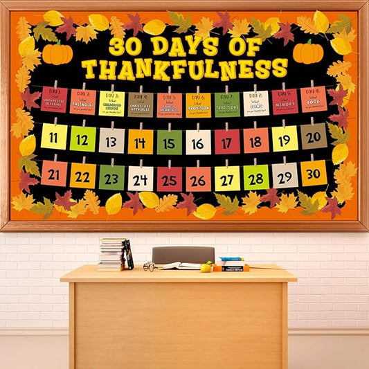 Thanksgiving Bulletin Board Set Fall Classroom Decorations Autumn Paper Cutouts 30 Days of Thankfulness Bulletin Board Maple Leaves Cutout for School Classroom Home Office Wall Door Decor Supplies