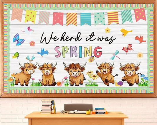 Spring Classroom Bulletin Board Set Spring Classroom Decorations We Herd it was Highland Cow Door Decorations Cutouts for Teacher Classroom School Office Chalkboard Wall Library Window Home Decor