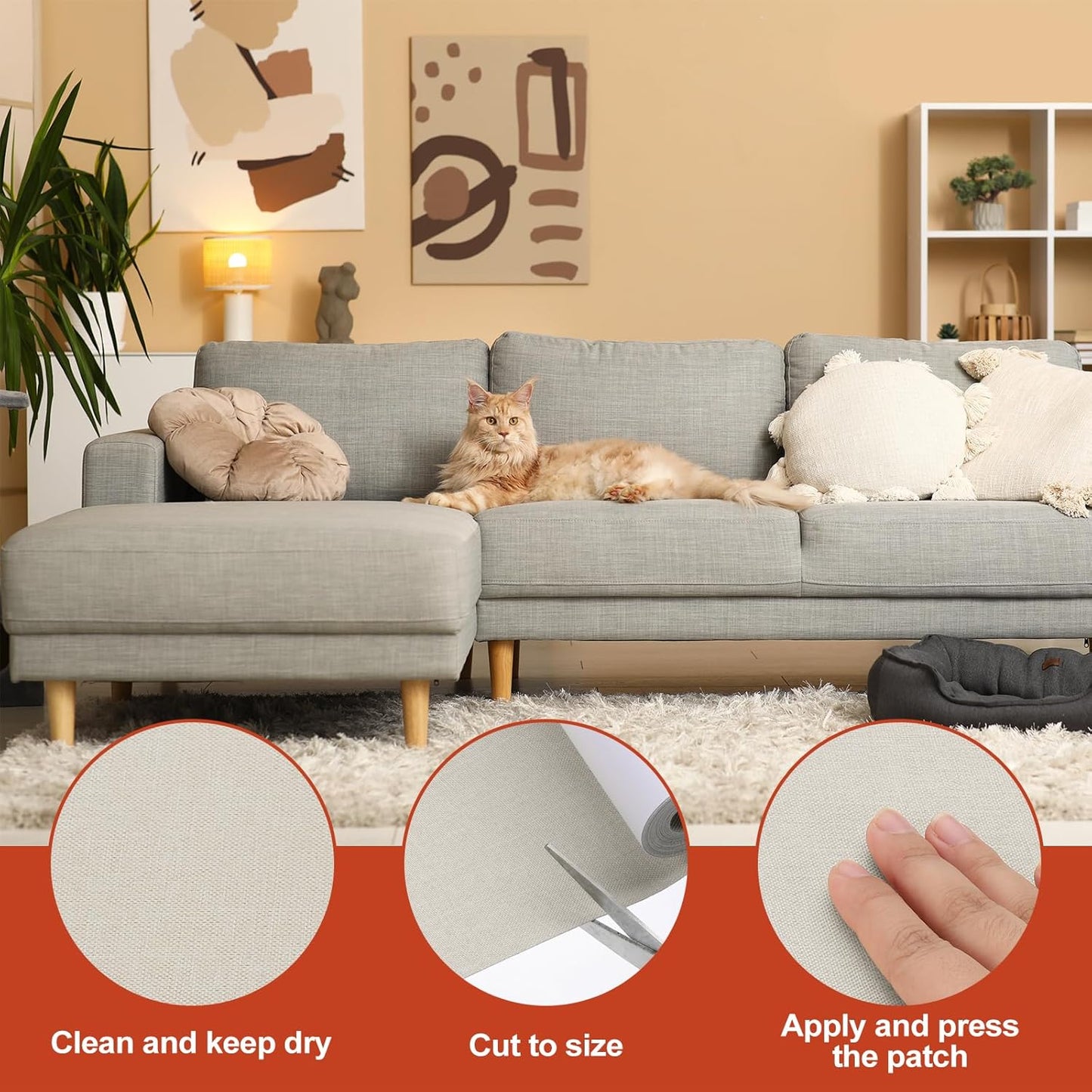 PATIKIL 70x6.2 Inch Linen Repair Tape, Repair Fabric Patch Self Adhesive Couch Patch Line Repair Patch for Furniture Sofa Car Seats Office Chairs, Khaki