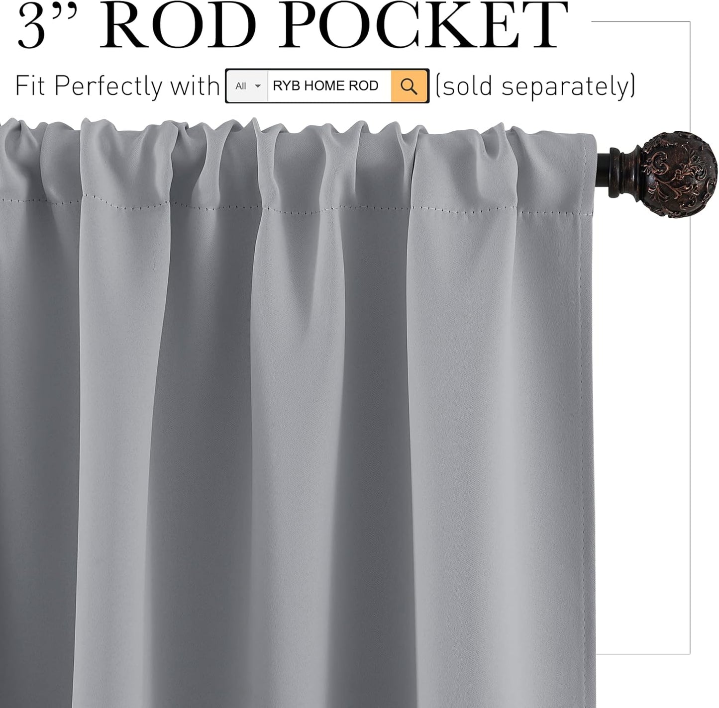 RYB HOME Kitchen Curtains 45 inch Length 2 Panels Set, Privacy Assured Drapes Room Darkening Small Window Treatment for Cafe Bathroom, W34 x L45 inch, Silver Grey