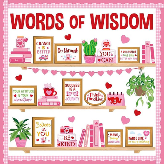 Valentine's Day Bulletin Board Set Reading Library Inspirational Bulletin Board Decoration Positive Plants Hearts Cutouts for Valentines School Library Office Home Classroom Wall Supplies