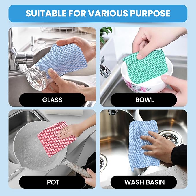 Disposable Cleaning Cloths 50 Packs, 13.8"x15.8" Reusable Kitchen Towels, Soft Absorbent Multipurpose Household Cleaning Towels, Disposable Dish Cloths for Kitchen, Stove, Bathroom, Handy Wipes, Multi