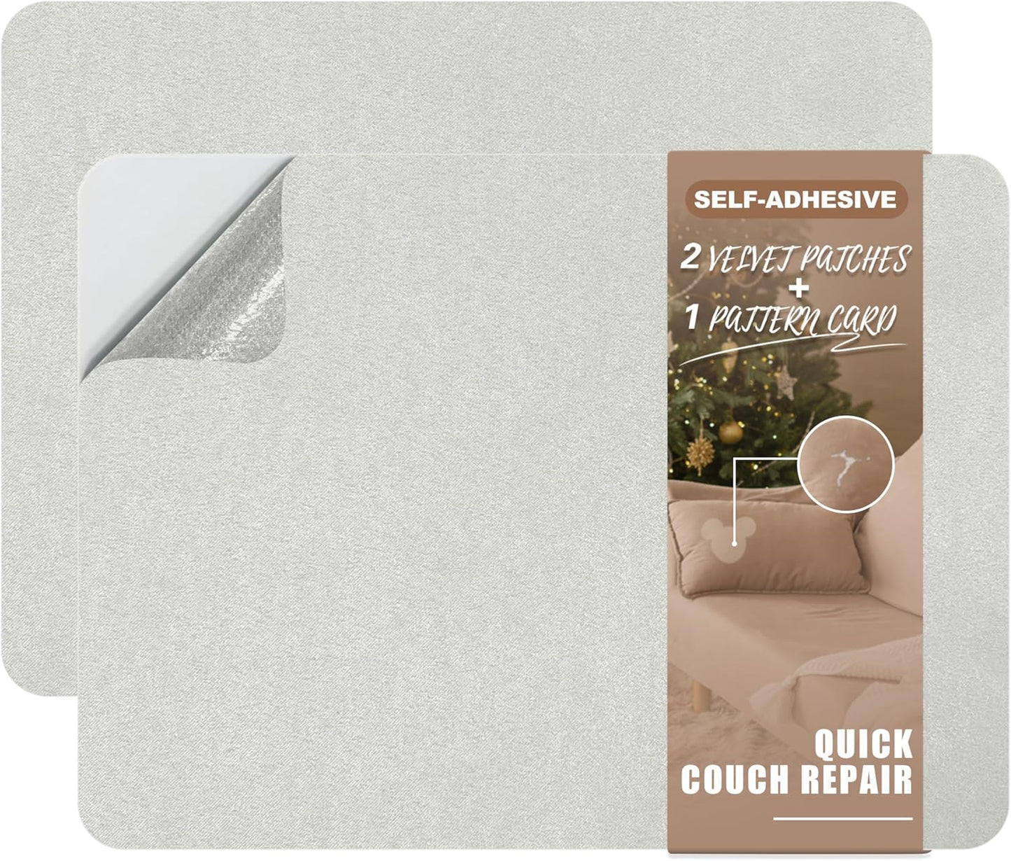 Azobur Fabric Couch Repair Patch 8.3 x 11 inches,Self-Adhesive Fabric Repair Patch for Furniture,Handbag,Sofa,Car Seats-(Light Grey)