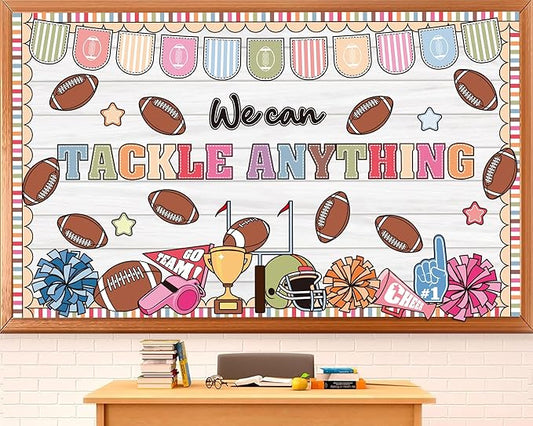 Spring Sports Football Bulletin Board Set Classroom Decorations We Can Tackle Anything Inspirational Bulletin Board Football Theme Cutouts for School Office Chalkboard Whiteboard Wall Window Decor