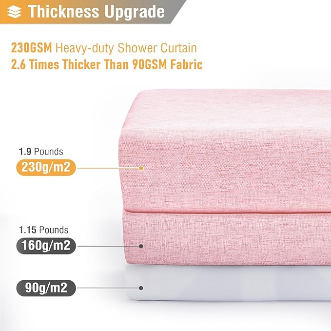BTTN Pink Fabric Shower Curtain - Linen Textured Weighted Cloth Shower Curtain Set with 12 Plastic Hooks, Machine Washable, Hotel Spa Luxury Neutral Decorative Modern Bath Curtains for Bathroom, 72x72